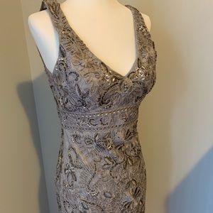 Sue Wong Silver Cocktail Dress Embroidered size 2